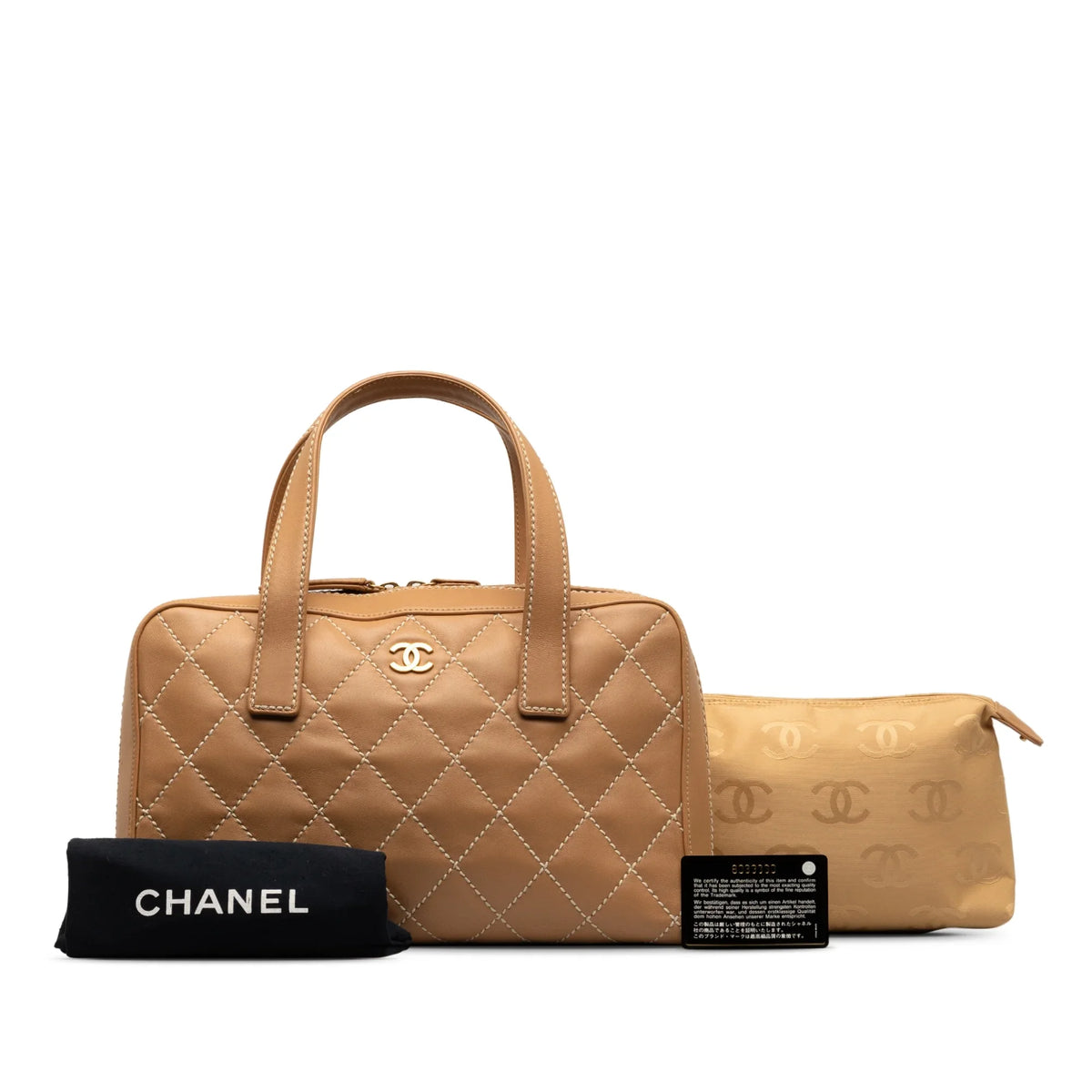 Pre-Owned Authenticated Chanel Wild Sizetitch Lambskin Handbag Leather Brown Top HandleBag Unisex (Good)