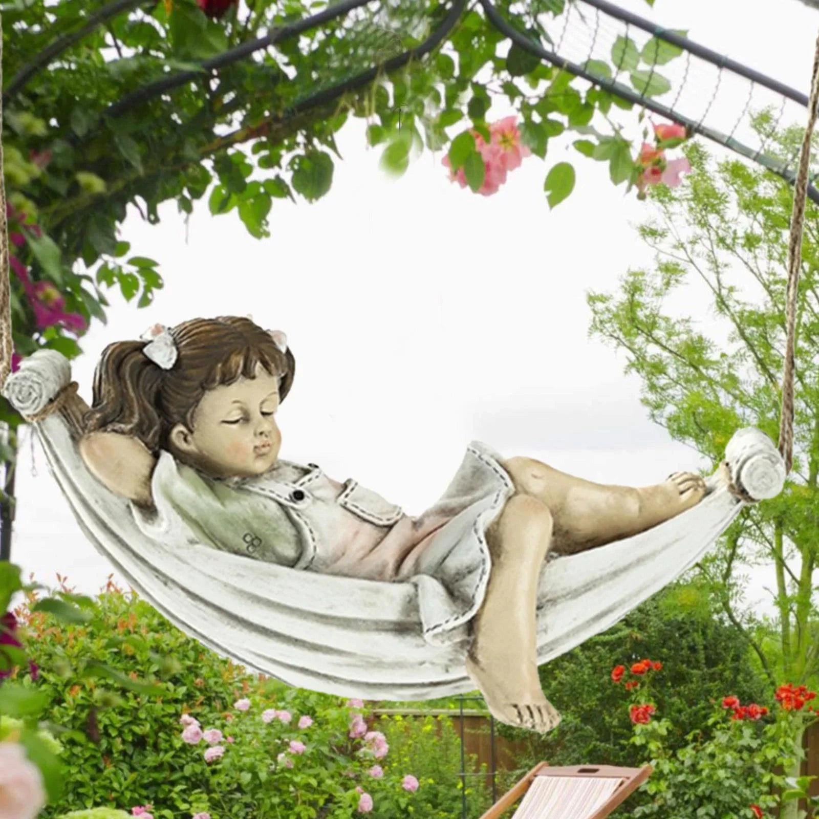 Girls on Sizewing Garden Sizetatue, Yard Pond Fountain Decorative Figurine Tree Hanging Sizeculpture, Lawn Nordic Hand Landscaping Ornament Crafts