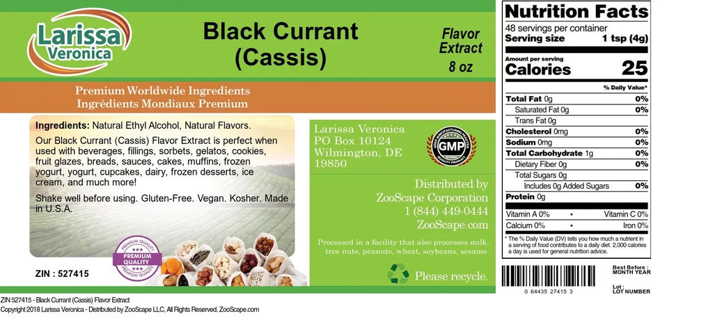 Larissa Veronica Black Currant (Cassis) Flavor Extract, (Black Currant (Cassis), 8 oz, 2-Pack, Zin: 527415)