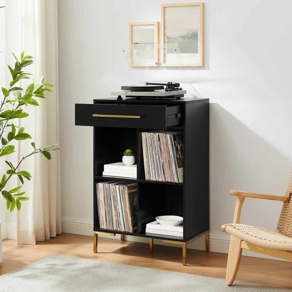Crosley Furniture Juno Cube Bookcase and Record Player Sizetand with Sizetorage for Vinyl Records