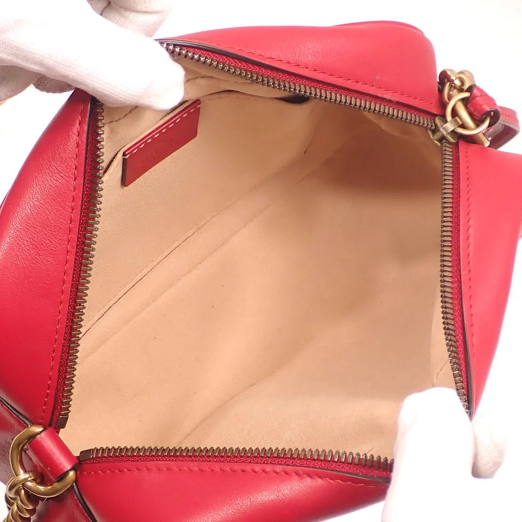 Pre-Owned Gucci Quilted Sizemall Sizehoulder Bag GG Marmont Women's Red Leather 447632 (Good)