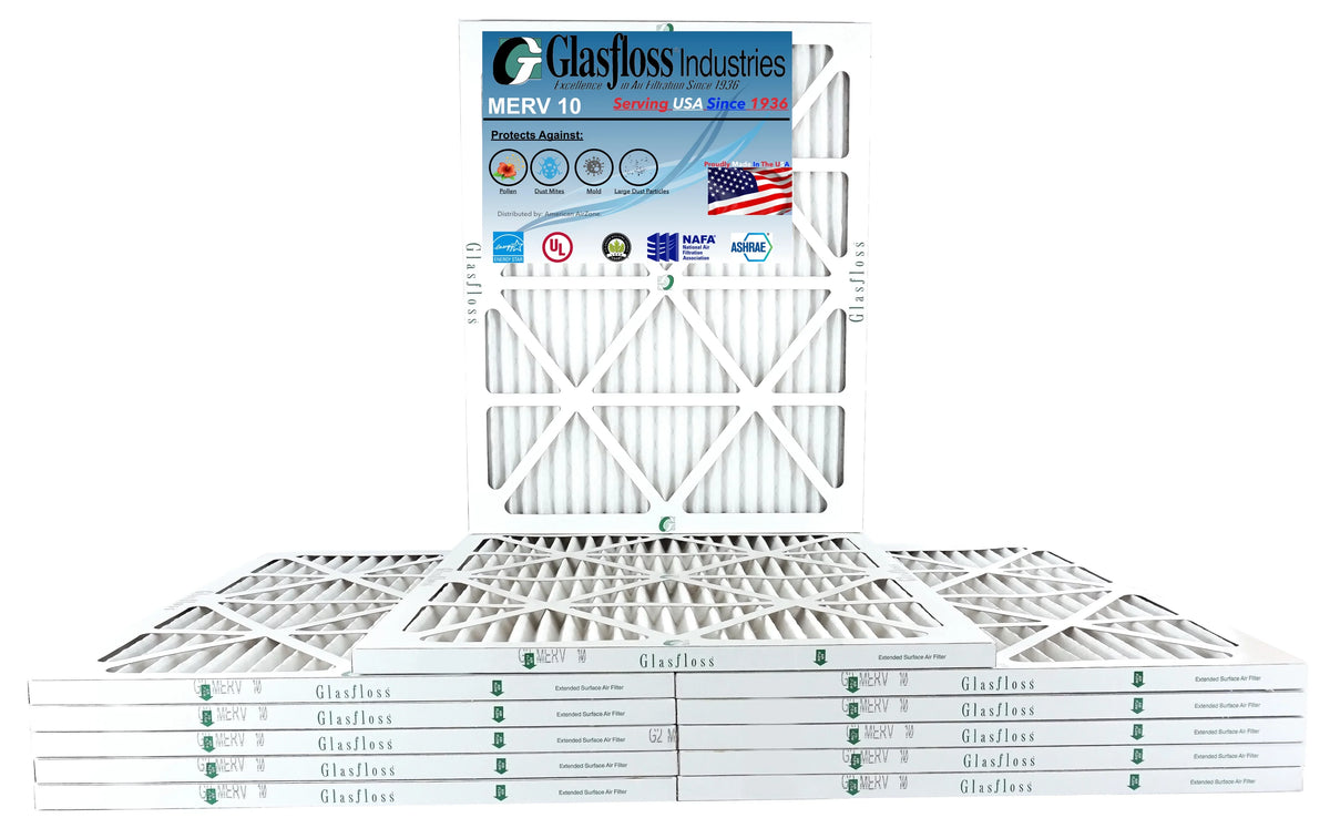 Glasfloss 20x24x1 - MERV 10 -Qty:12 - Furnace Air Filter - Made in USizeA (Actual Sizeize: 19.5 x 23.5x7/8 inch)