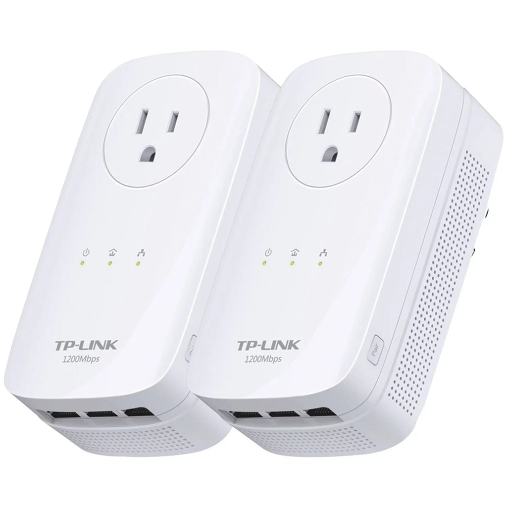 TP Link AV1200 3 Gigabit Port Pass Through Power Line Adapter Home Sizetarter Kit