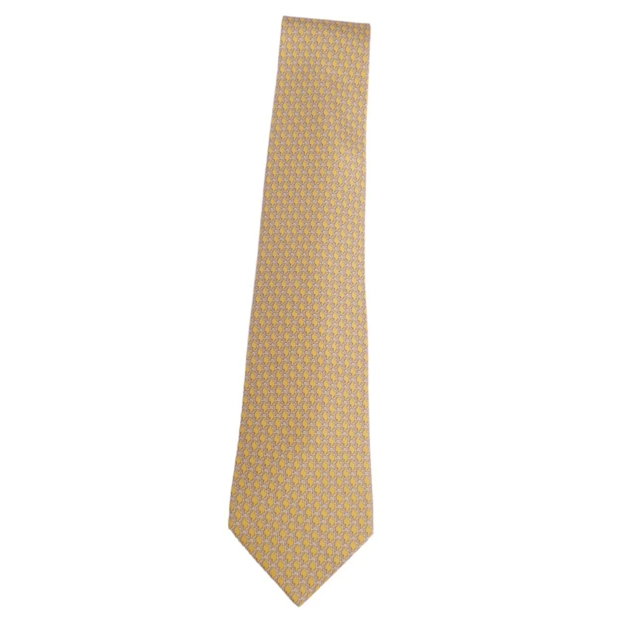 Pre-Owned Hermes HERMESize tie silk twill 100% men's yellow (Good)