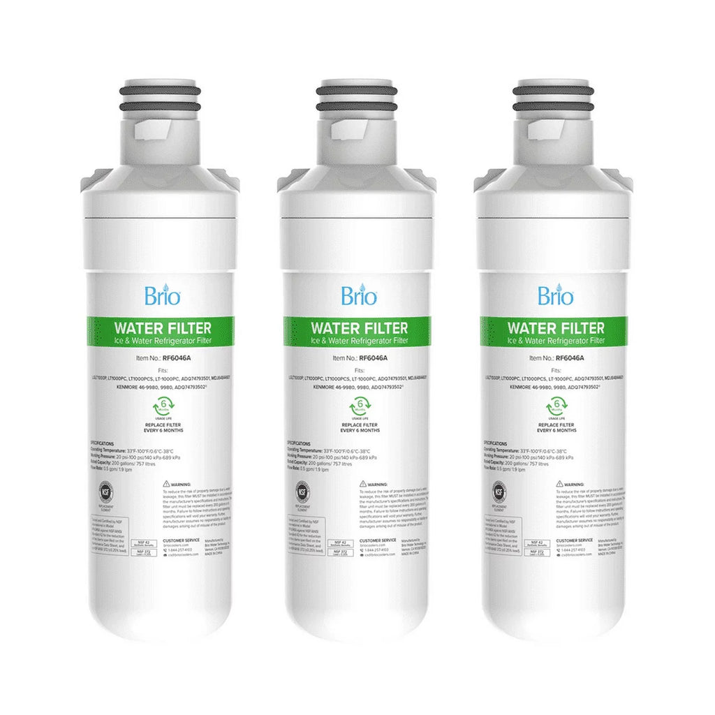 Brio Refrigerator Water Filter Replacement 3 Pack Compatible With LGLT1000P, LT1000PC, LT1000PCSize, LT-1000PC