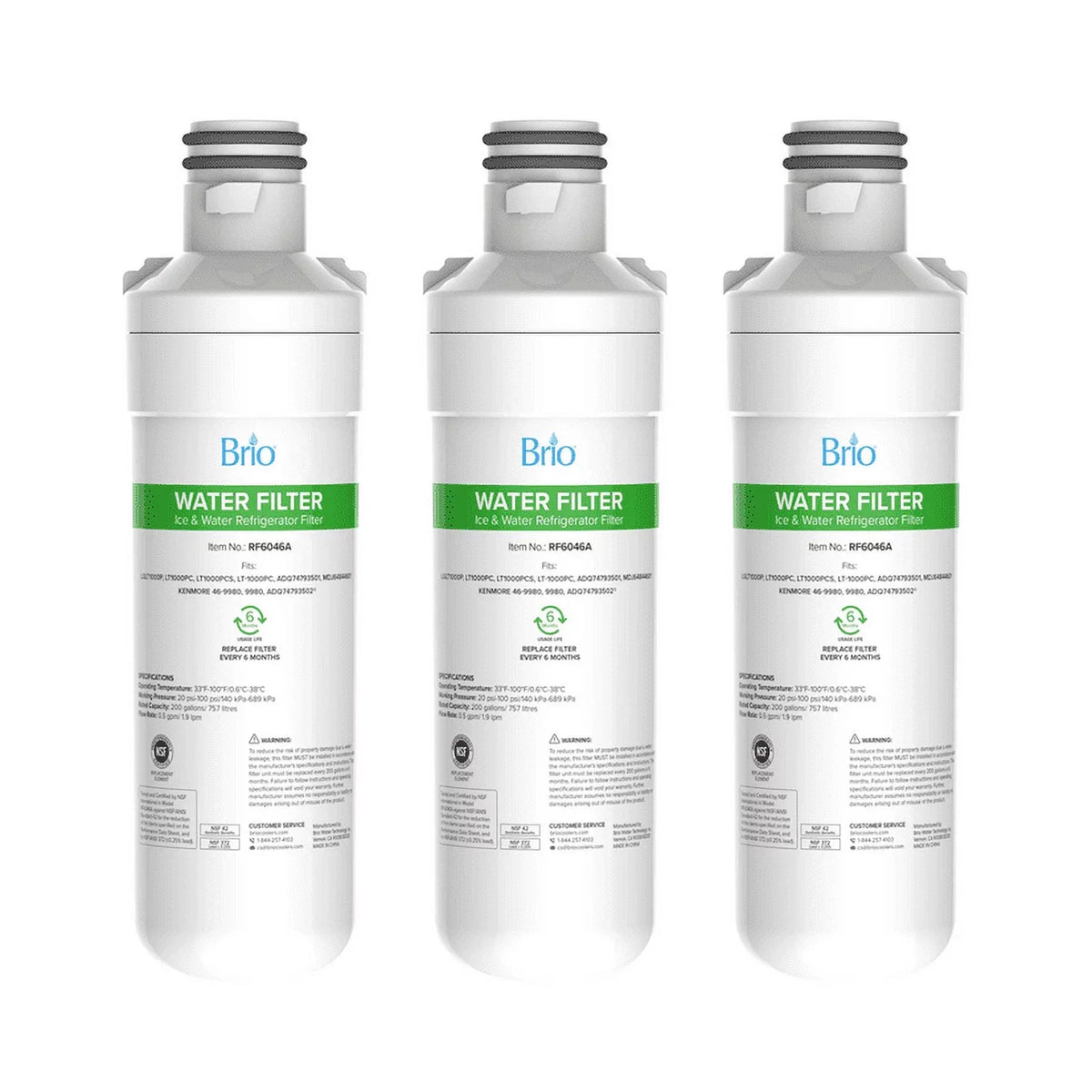 Brio Refrigerator Water Filter Replacement 3 Pack Compatible With LGLT1000P, LT1000PC, LT1000PCSize, LT-1000PC