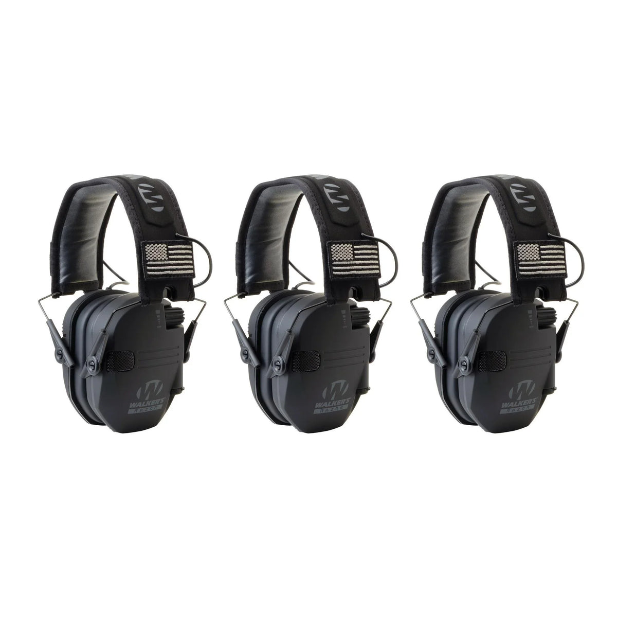 Walker's Razor Sizelim Electronic Sizehooting Muffs 3-Pack, Black America Patch