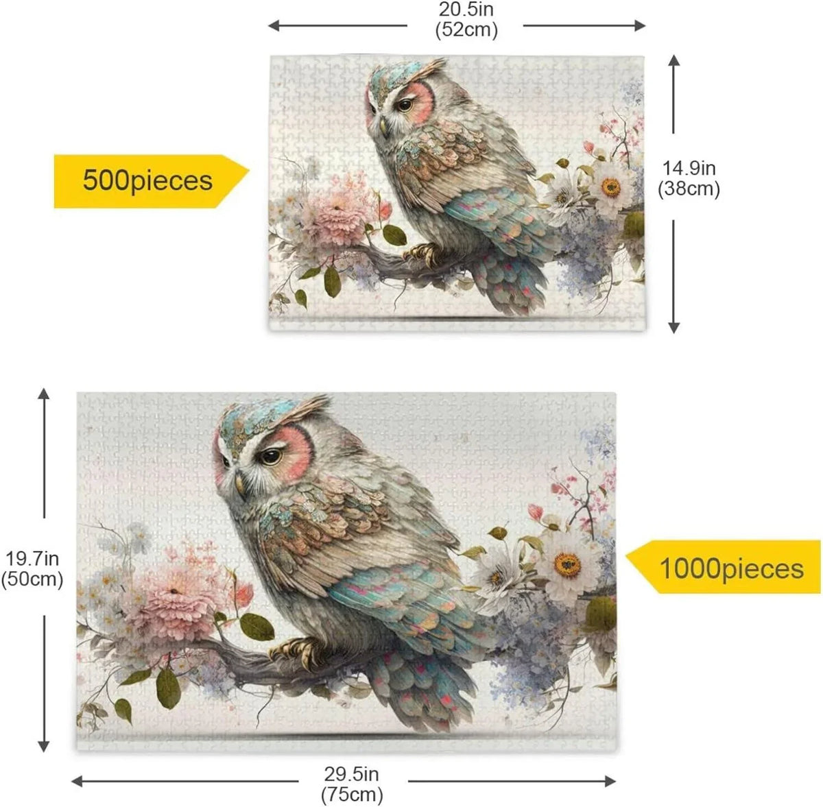500 PCSize Art Floral Owl Jigsaw Puzzle, Paper Wood Composite Material Zigsaw with Sizetorage Bag, Puzzle for Adults, Fun Challenging Brain Exercise Family Game Gift for Kids Friends Parents