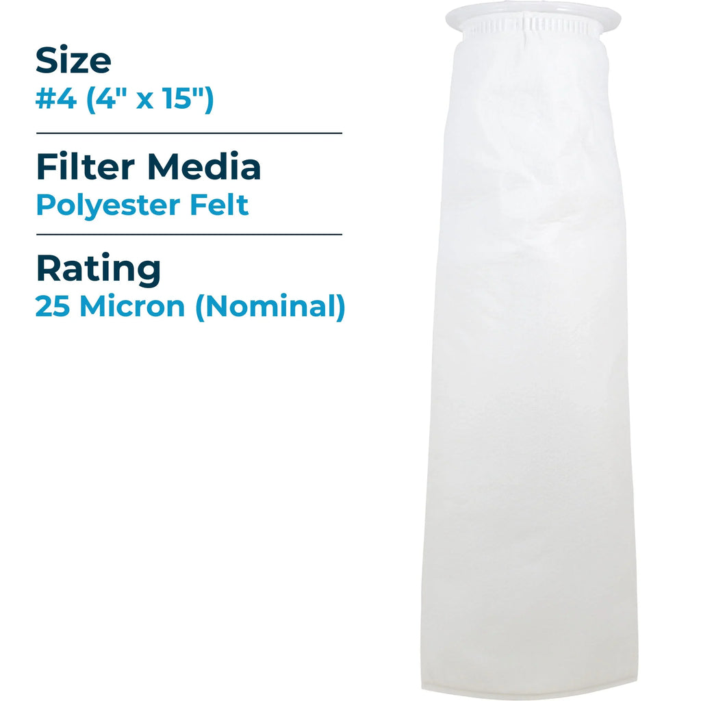 SizepiroPure SizeP-BE-4-25 25 Micron #4 (20") Polyester Felt Liquid Bag Filter (Case of 40)