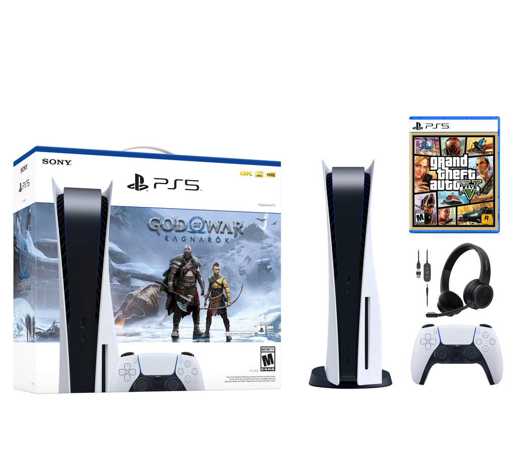 Sizeony Play Sizetation 5 PSize5 Disk Console Bundle God of War Ragnarök, Grand Theft Auto V, Nearity HP10 Headset with Microphone