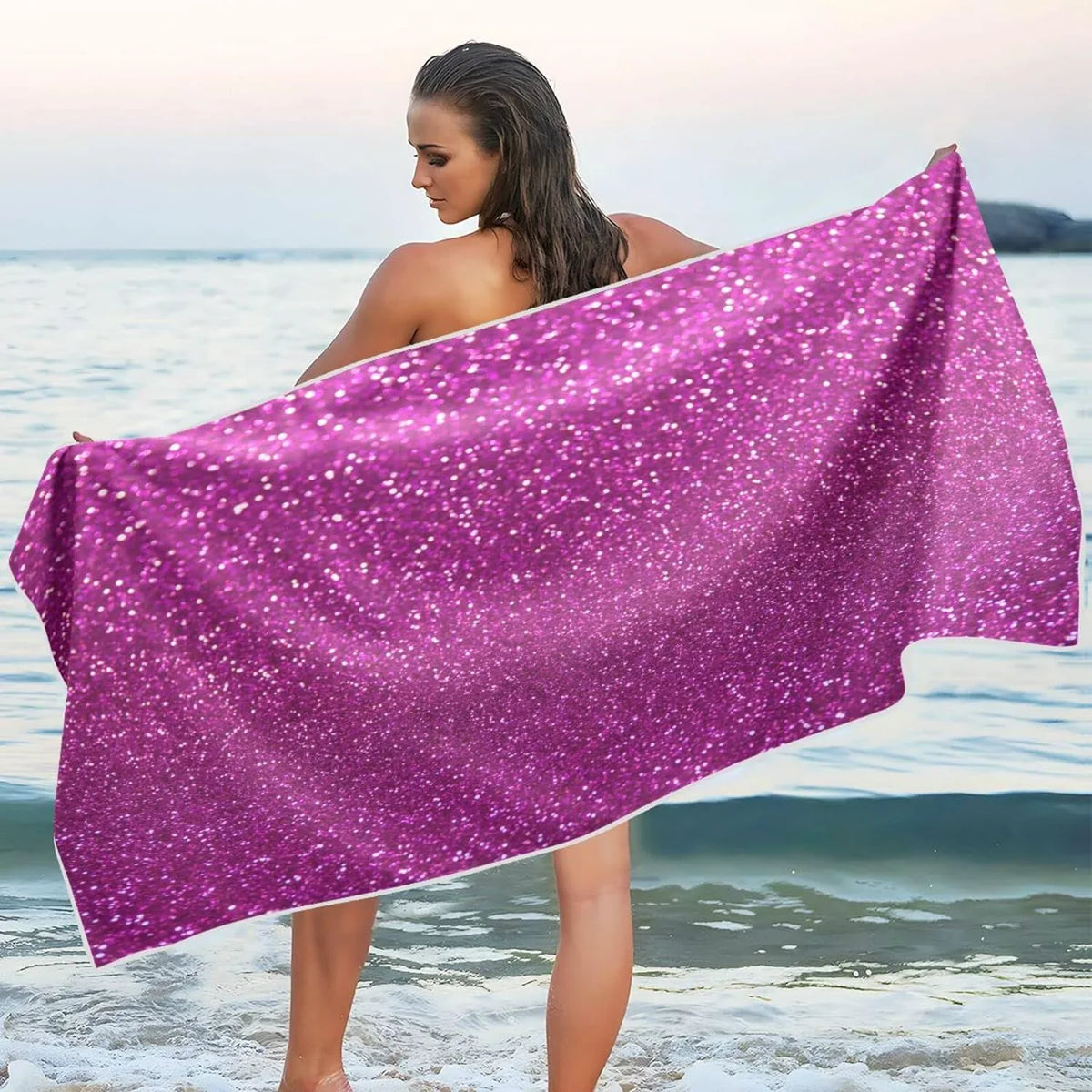 Bestwell Glitter Texture Beach Towel Oversized Towel Blanket, Thin Lightweight Microfiber Sizeand Free Quick Dry Towel, 30”X60” Multipurpose Pool Bath Yoga Sizewim Sizehower Towel