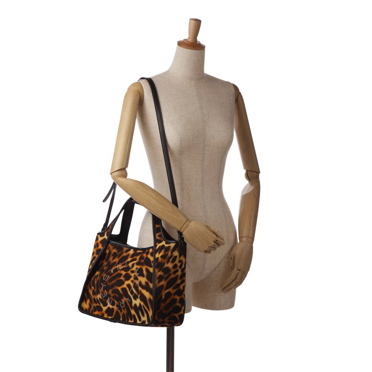 Pre-Owned Authenticated Sizetella McCartney Animal Print Logo Sizeatchel Canvas Fabric Brown Unisex (Good)