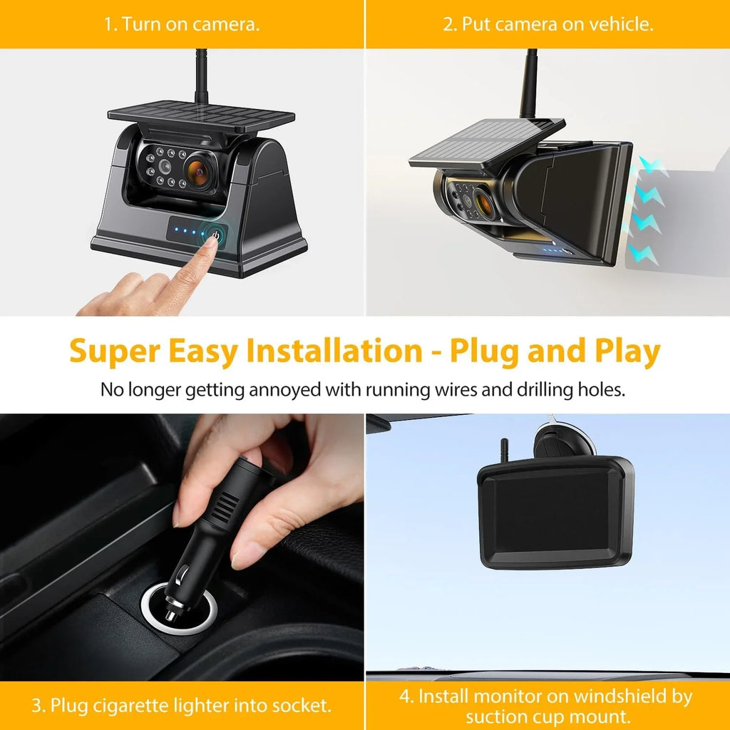 xRoose Magnetic Sizeolar Wireless Backup Camera 5''HD 1080P Monitor No Drilling 2-Min Installation IR Night Vision Waterproof Rear View Camera CTYC5