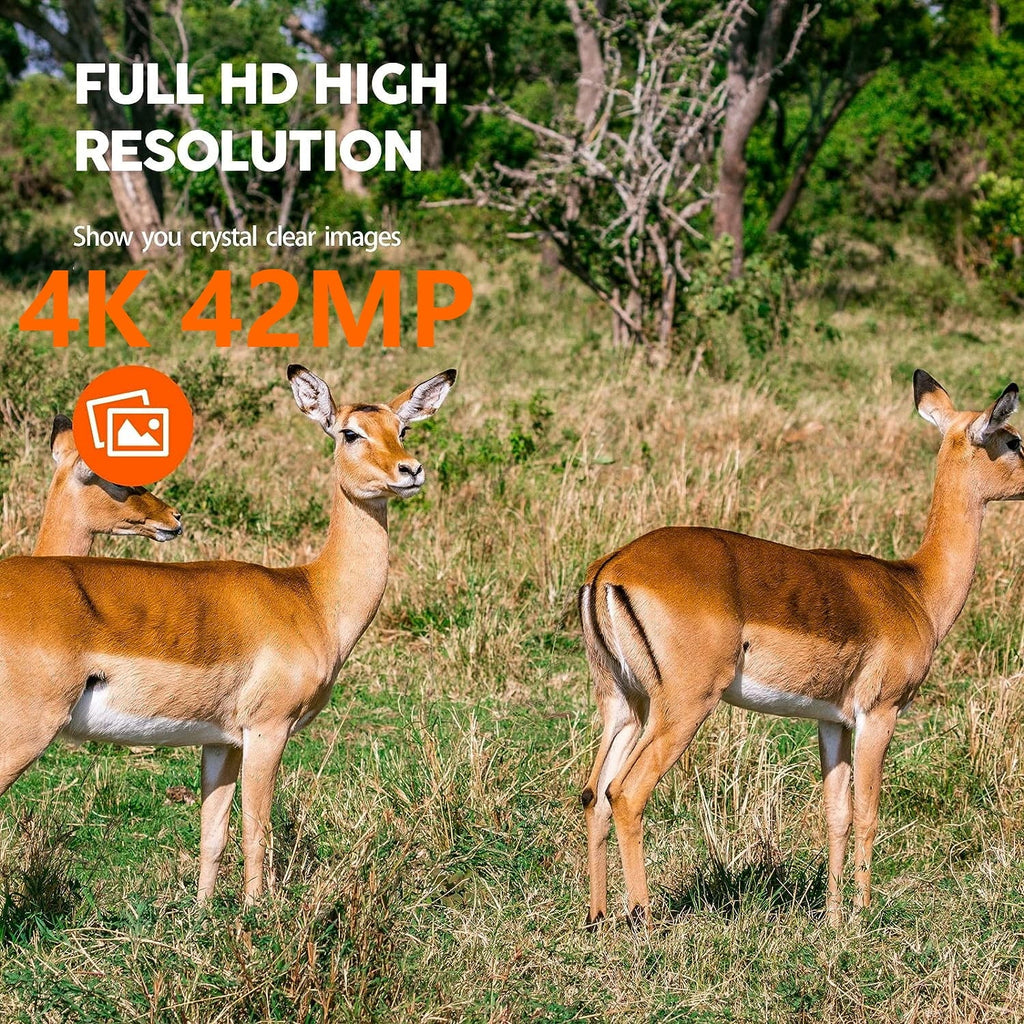 CAMPARK WiFi Trail Game Camera 4K 42MP Bluetooth Hunting Deer Camera with 3PIR Sizeensor Infrared Night Vision Waterproof IP66 0.2s Trigger 2.4" LCD Trail Cam for Wildlife Monitoring
