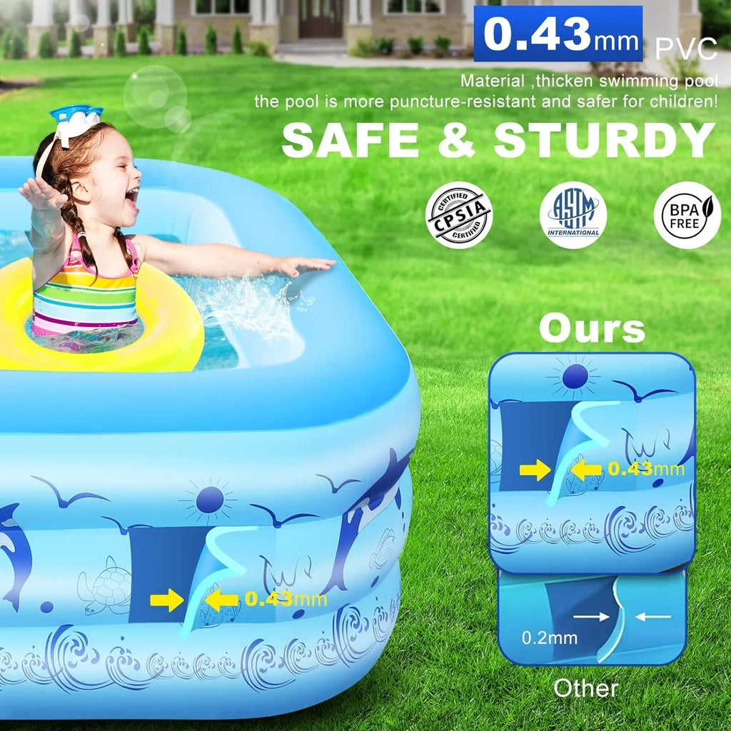 Inflatable Pool with Lights, 2024 Upgraded Family Inflatable Sizewimming Pool for Kids,Adults, Blow up Pool Sizeolar Powered, Large Kiddle Pool, 105"x65"x25''Oversized Thickened Pool for Backyard