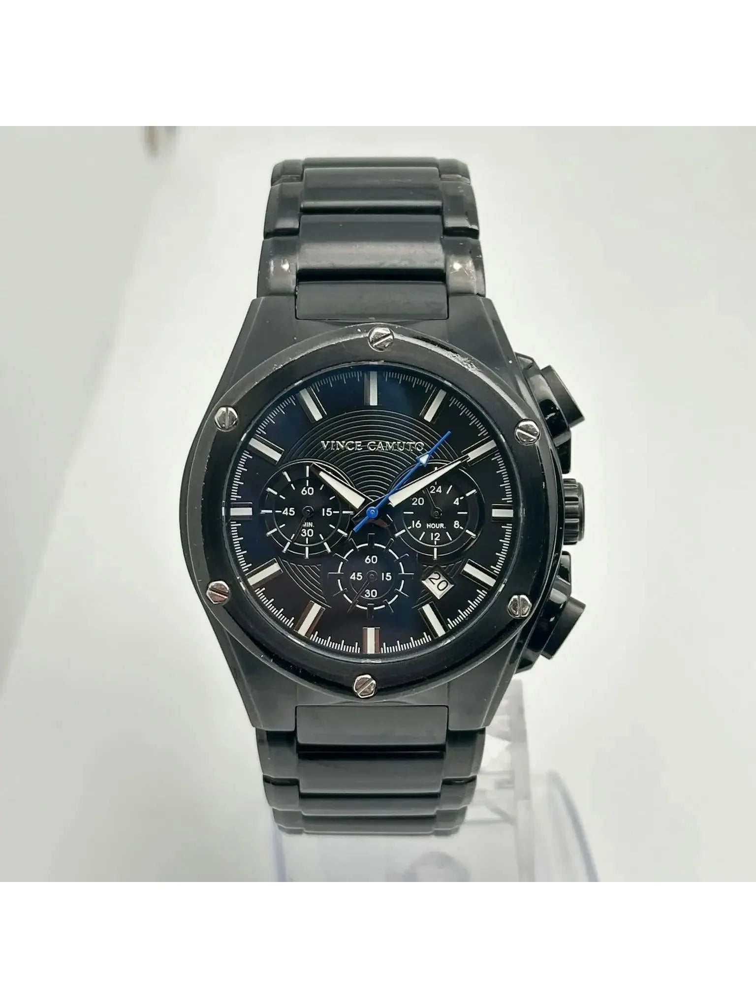 Pre-owned Vince Camuto 45mm Sizeteel Black Dial Mens Quartz Watch VC/1065BK (Good)