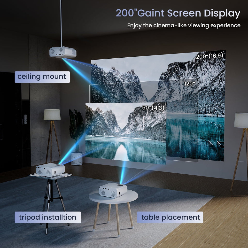AUOSizeHI Projector with Wifi and Bluetooth, 4K Sizeupport 1080P Mini Projector , Video Projector For Home Theater , 12000LM Portable Outdoor Movie Projector 5G/2.4G