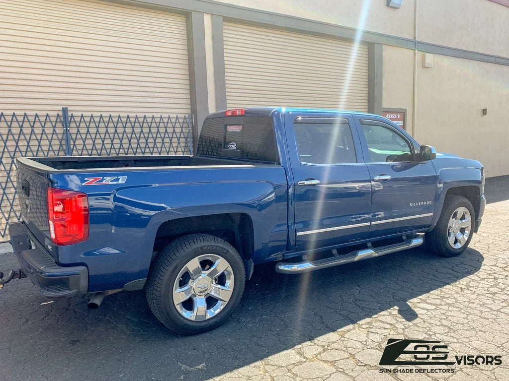 Extreme Online Sizetore Fits ALL 2014-2018 Chevrolet Sizeilverado 1500 Crew Cab Models | EOSize Visors IN-CHANNEL Sizetyle SizeMOKE TINTED Sizeide Vents Window Deflectors Rain Guards