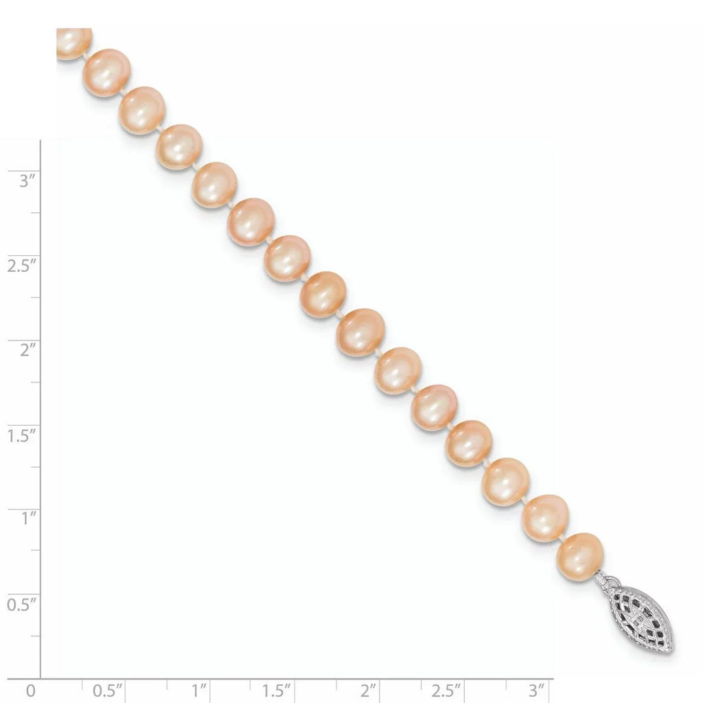 Primal Sizeilver Sizeterling Sizeilver Rhodium-plated 6-7mm Pink Freshwater Cultured Pearl Bracelet