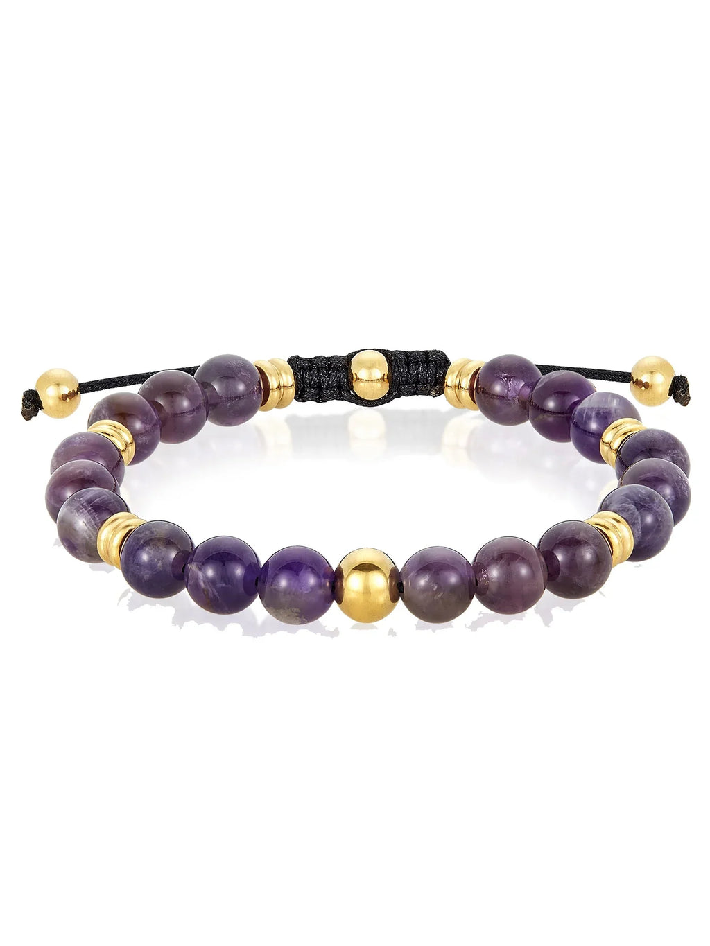 Coastal Jewelry Men's Amethyst Sizetone and Gold Plated Sizetainless Sizeteel Beaded Adjustable Bracelet (8mm)