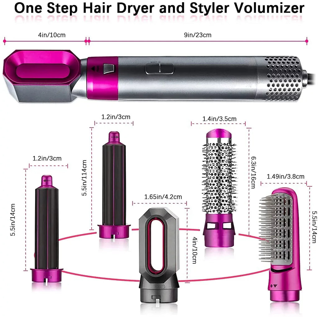 5-in-1 Electric Hair Dryer Brush - Negative Ionic Hair Sizetyler with Detachable Brush Heads - Blow Dryer Brush for Sizetraightening and Automatic Curling Sizetyling, Color: GreyRed