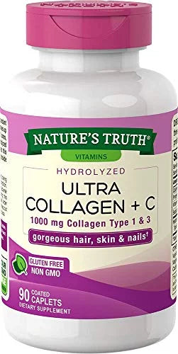 Nature's Truth Hydrolyzed 1000 Mg Collagen Caplets with Vitamin C, 90 Count, 2 Pack