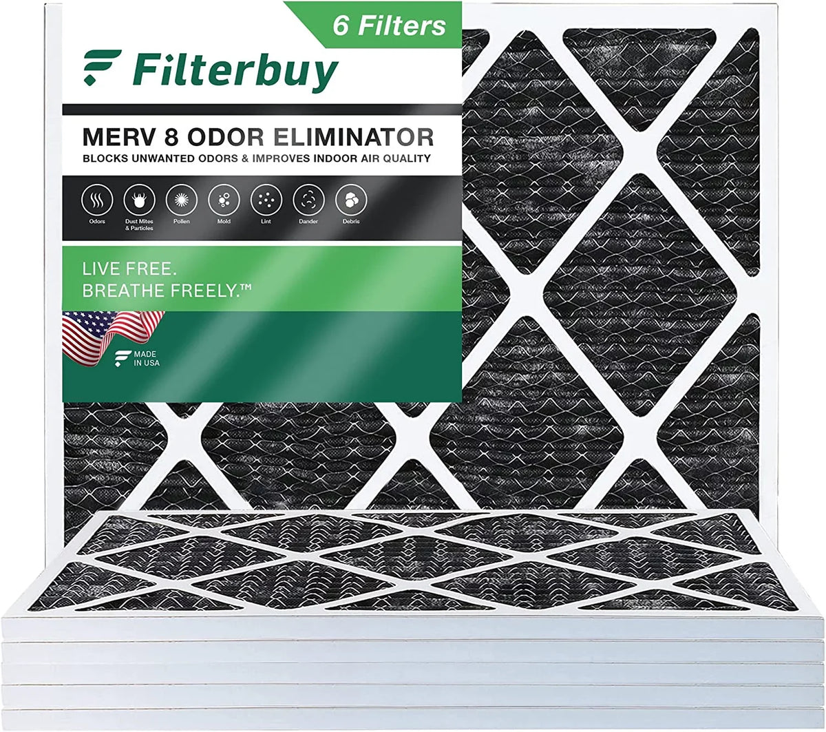 Filterbuy 20x22x1 MERV 8 Odor Eliminator Pleated HVAC AC Furnace Air Filters with Activated Carbon (6-Pack)