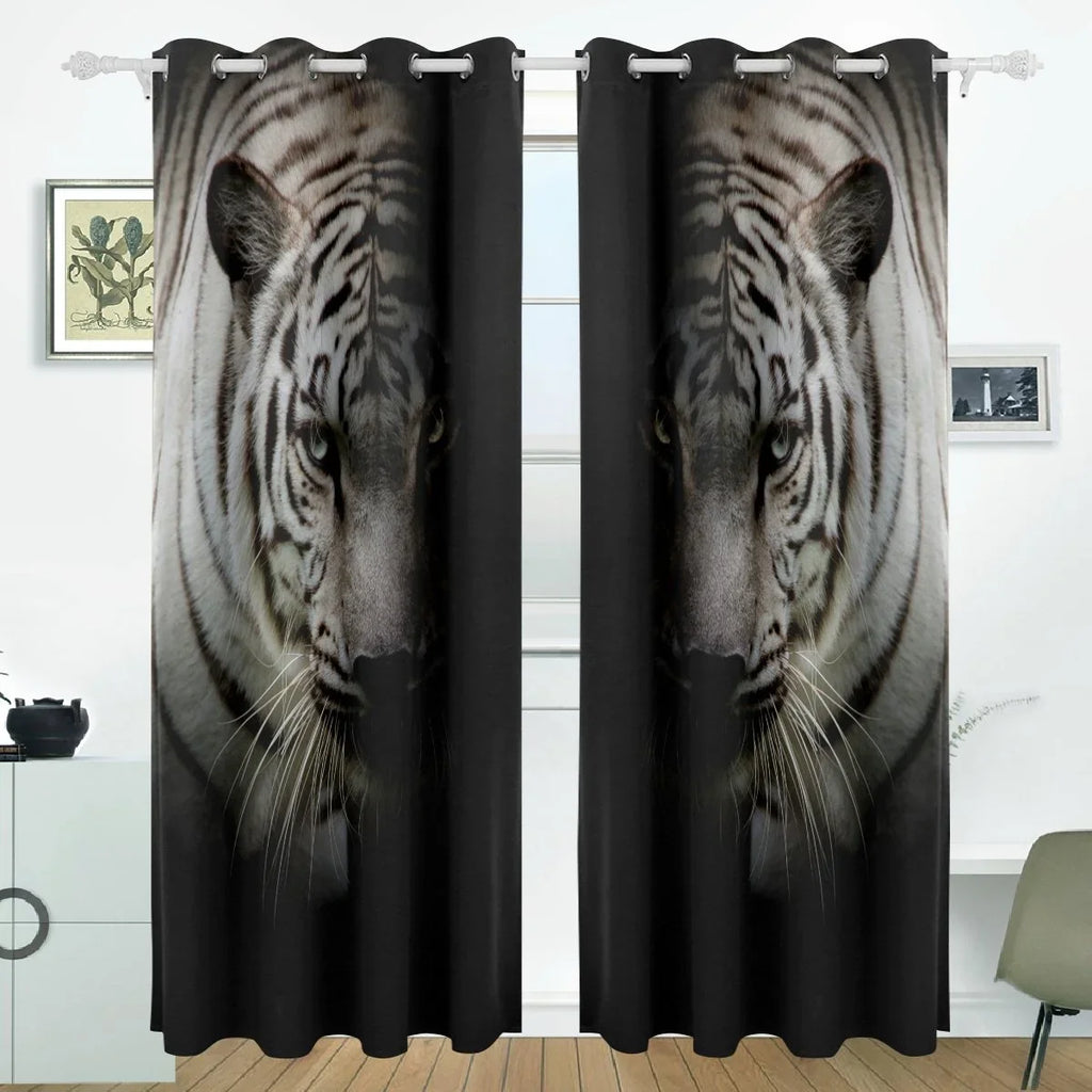 POPCreation Ivory Tiger Isolated On Black Background Window Curtain Blackout Curtains Darkening Thermal Blind Curtain for Bedroom Living Room,2 Panel (52Wx84L Inches)