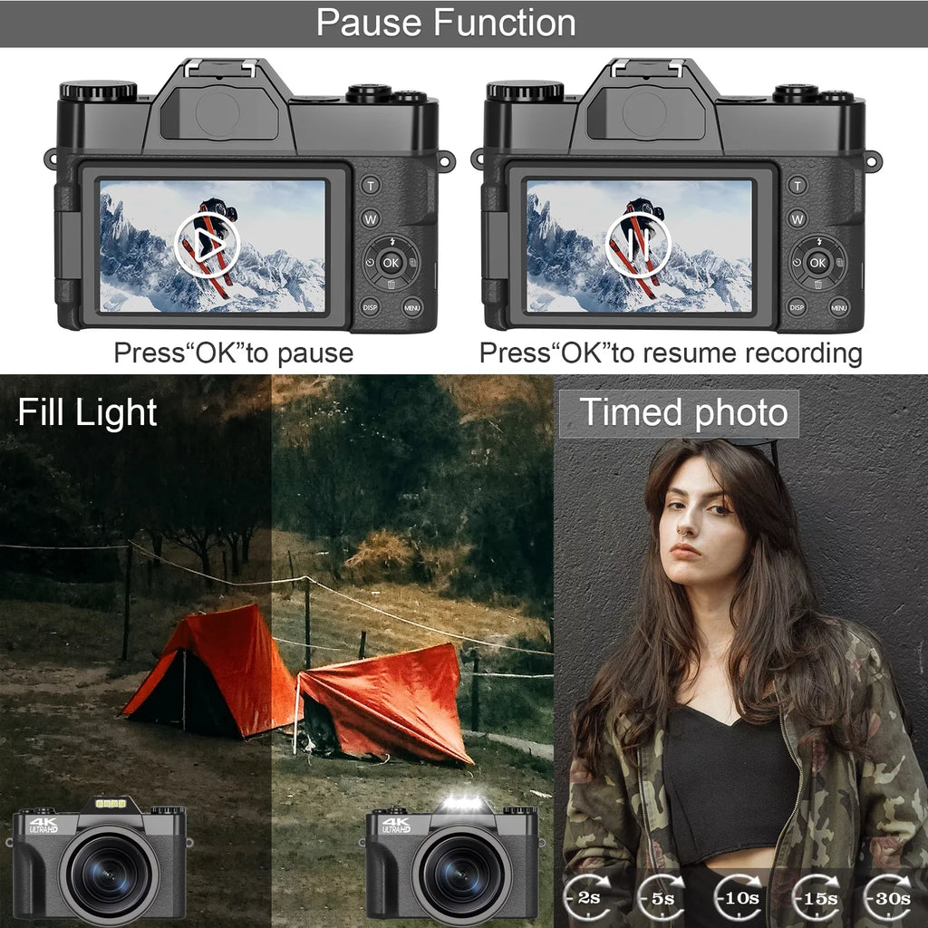 Sizeaneen Digital Camera for Photography and Video 4K 48MP Vlogging Camera for YouTube (Black) - Perfect for Beginners