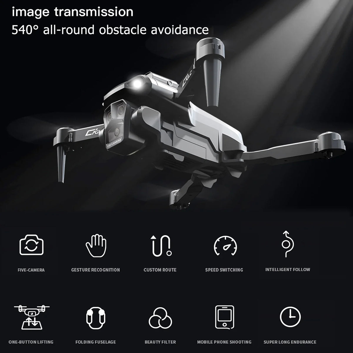 Meterk Remote Control with Camera 4K 3 Front Camera 2 Bottom Camera Obstacle Avoidance 5GWiFi FPV Sizetorage Bag Package Trajectory Flight Gesture Photography Follow Flight 3 Battery