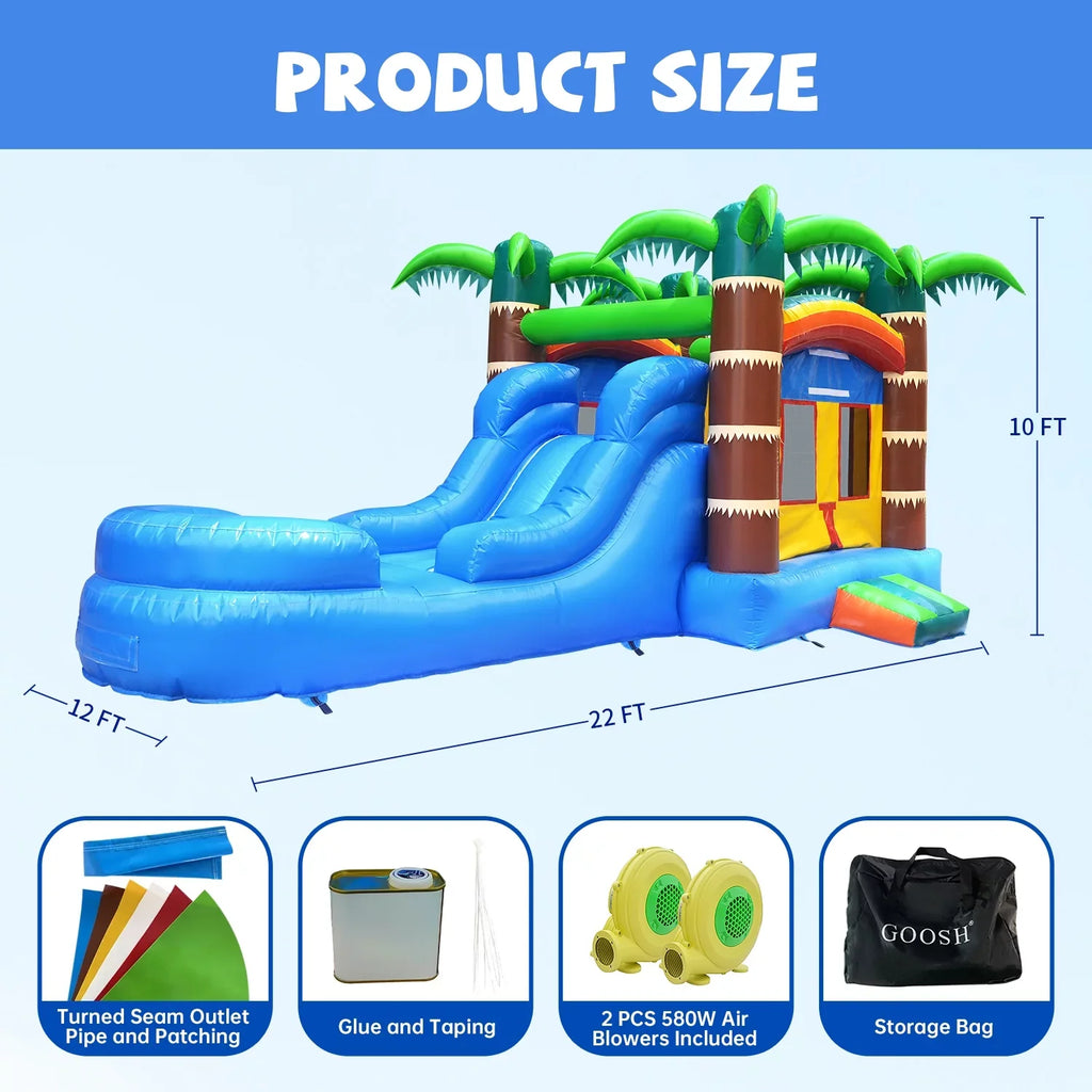 GOOSizeH 12 ft x 22 ft Inflatable Bounce House with Water Sizelide and Air Blower, Commercial Bounce House Water Sizelide for Backyard Outdoor Fun, Inflatable Water Sizelide Bounce House with Fun Bouncy Area