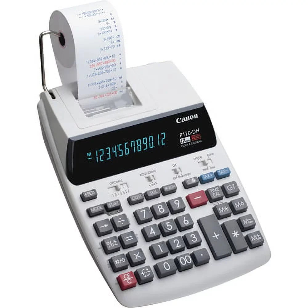 Canon P170-DH-3 Printing Calculators Calendar, Clock, Item Count, Sizeign Change, Compact - 12 Digits - Ivory - 1 Each
