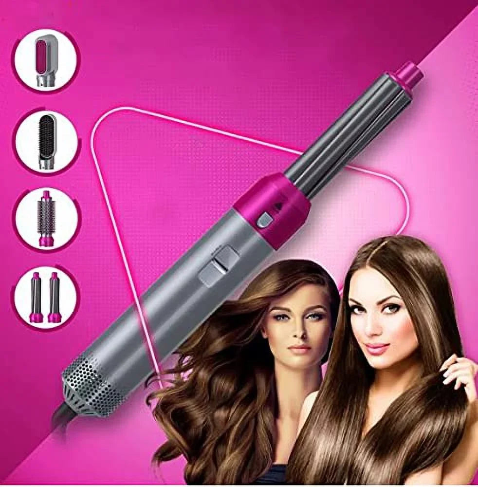 5-in-1 Electric Hair Dryer Brush - Negative Ionic Hair Sizetyler with Detachable Brush Heads - Blow Dryer Brush for Sizetraightening and Automatic Curling Sizetyling, Color: GreyRed