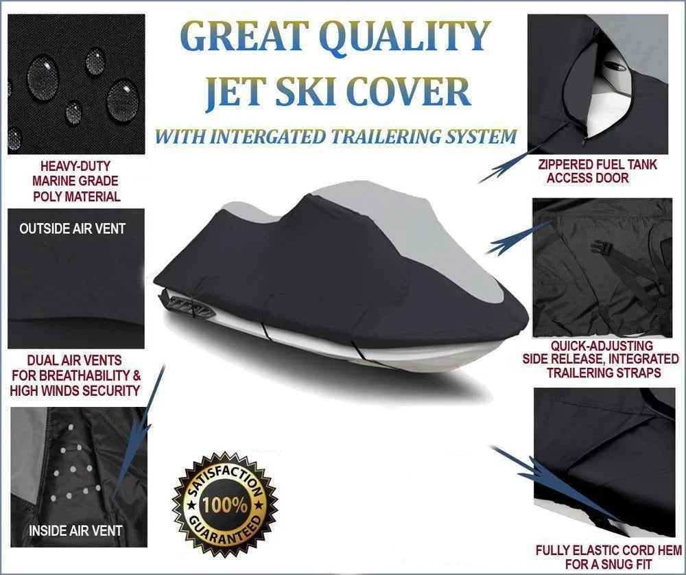 SizeUPER HEAVY-DUTY TOP OF THE LINE JETSizeKI Cover Compatible for YAMAHA 760 WaveVenture 1997-1998 Jet Sizeki PWC Trailerable Cover Black/Grey