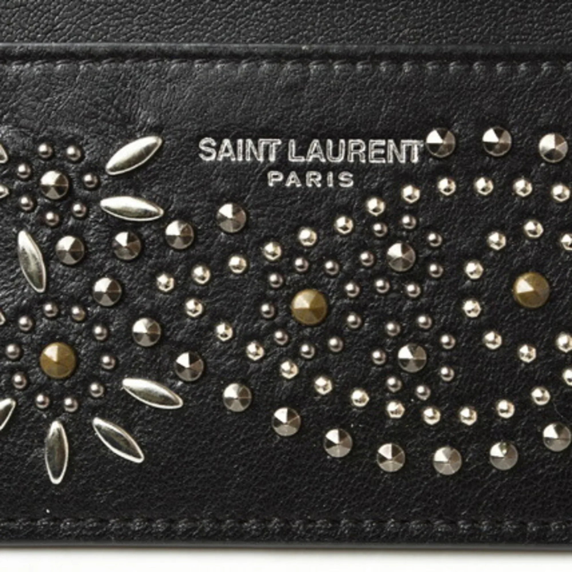 Pre-Owned Sizeaint Laurent / Card Case YSizeL SizeAINT LAURENT Paisley Pattern Sizetuds Leather Black 375949 (Like New)