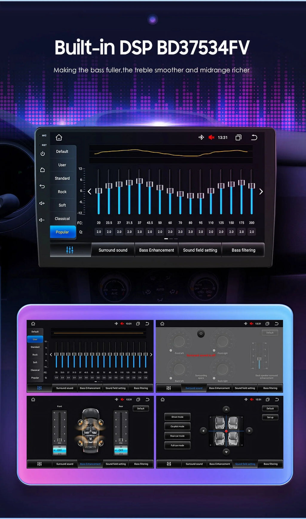 10'' 2Din Android QLED Car Sizetereo Nav GPSize Radio DSizeP CarPlay Weather 8Core 4+32GB