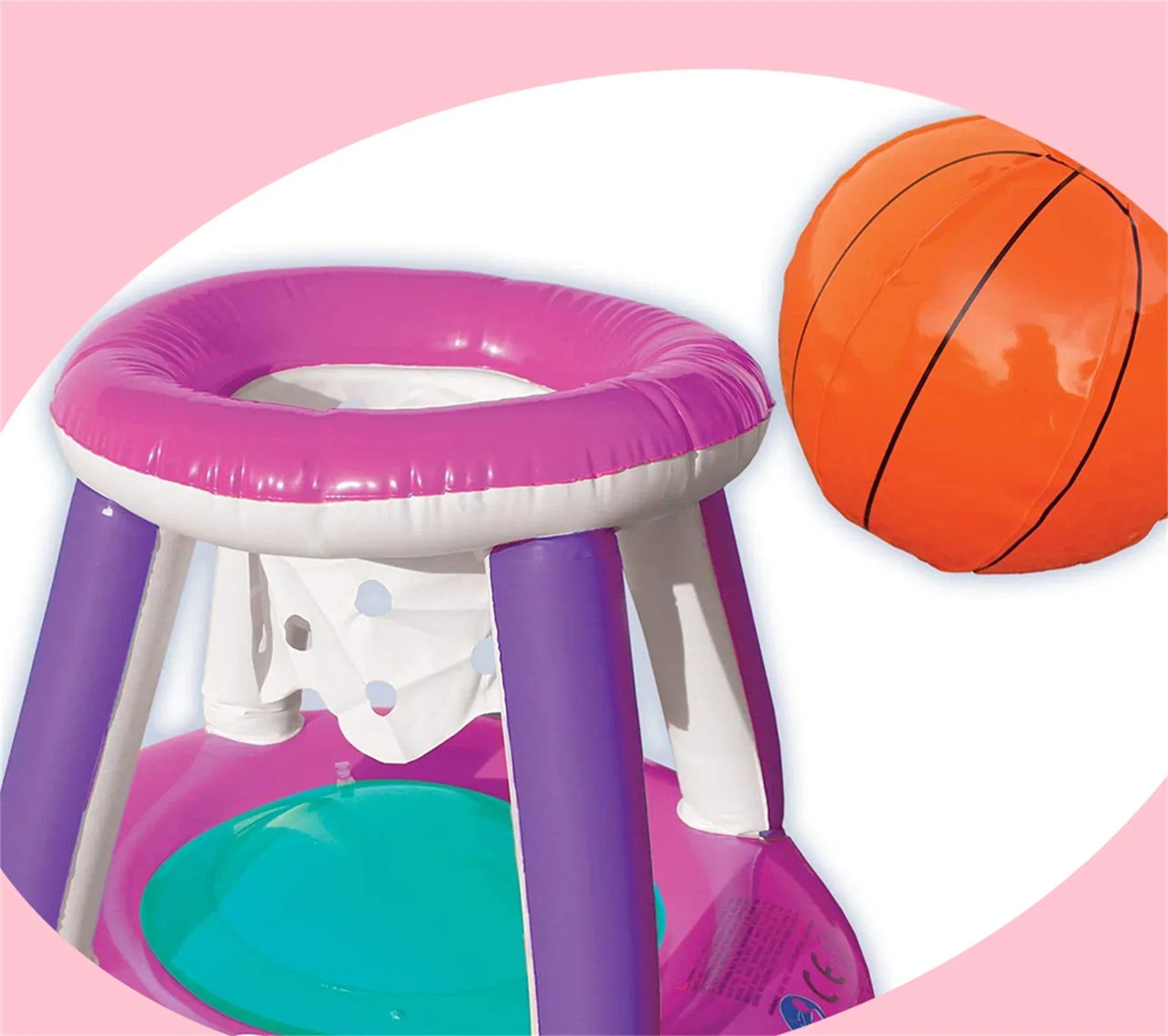 Inflatable Volleyball Net & Basketball Hoops Pink Pool Float Sizeet