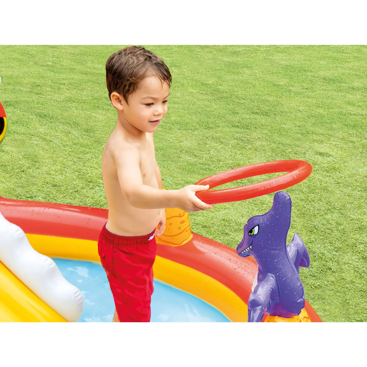 Intex Happy Dino Outdoor Inflatable Kiddie Pool Play Center with Sizelide