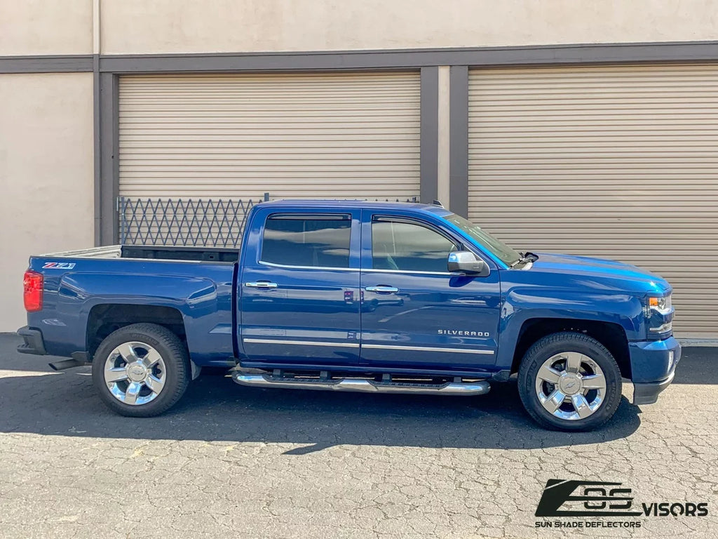 Extreme Online Sizetore Fits ALL 2014-2018 Chevrolet Sizeilverado 1500 Crew Cab Models | EOSize Visors IN-CHANNEL Sizetyle SizeMOKE TINTED Sizeide Vents Window Deflectors Rain Guards