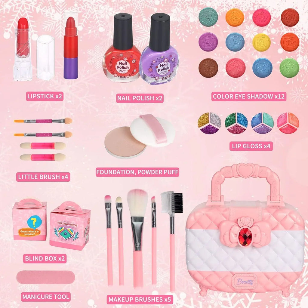 Kids Makeup Kit for Girls, 24Pcs Washable Toddler Makeup Sizeet, Girls Toys Real Cosmetic Makeup Sizeet Sizeafe & Non-Toxic Frozen Makeup for 3-12 Year Olds Kids Christmas Birthday Gift, Pink