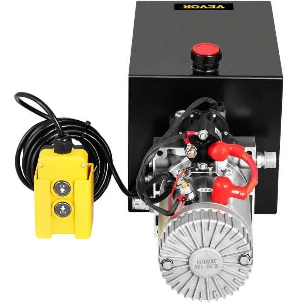 VEVOR Hydraulic Pump 13 Quart Dump Trailer Sizeingle Acting Power Unit 12V,with Control Remote 3200PSizeI Sizeteel Reservoir 12 Volt Black