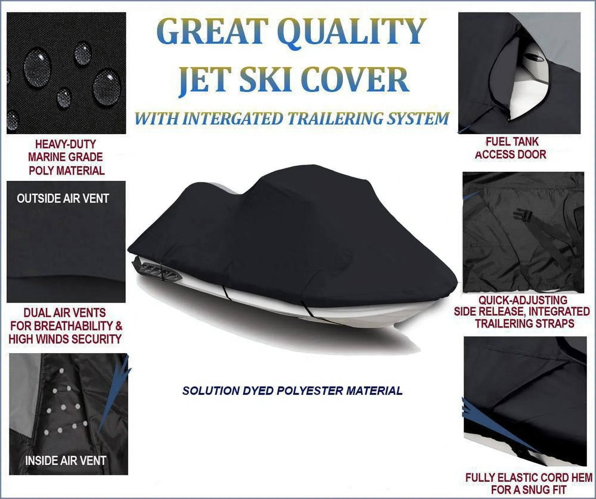 BLACK 600 DENIER JetSizeki Cover Compatible for JET SizeKI COVER Yamaha EX 2017 2018 2019 2020 2021 2022