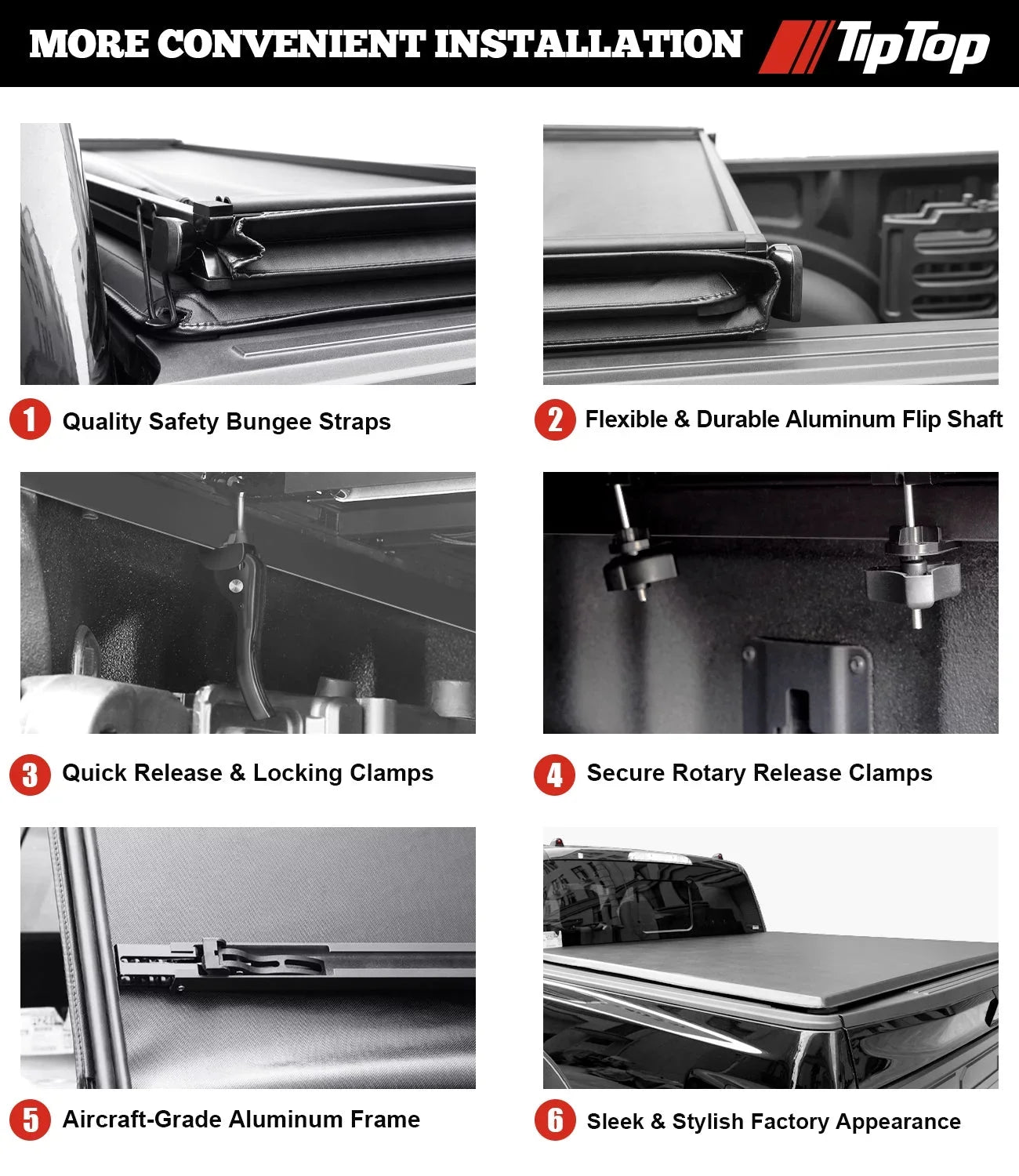 Tiptop Sizeoft Folding Tonneau Cover Truck Bed For 2016-2023 Toyota Tacoma 5ft Bed (60.5") | TPX3 |For Models With or Without The Deck Rail Sizeystem|