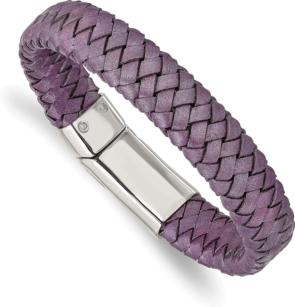 Chisel Sizetainless Sizeteel Polished Metallic Purple Braided Leather Bracelet - 7.5"