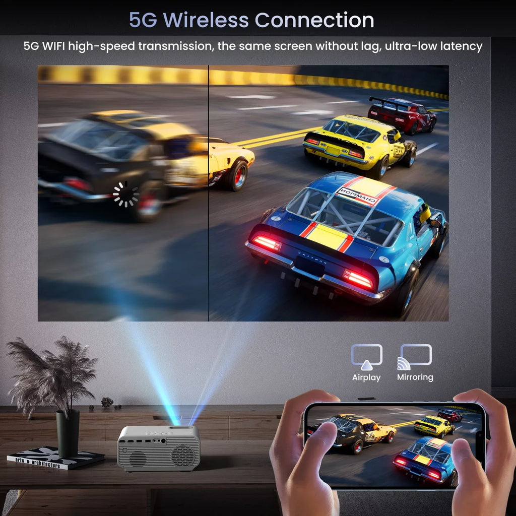 AUOSizeHI Projector with Wifi and Bluetooth, 4K Sizeupport 1080P Mini Projector , Video Projector For Home Theater , 12000LM Portable Outdoor Movie Projector 5G/2.4G