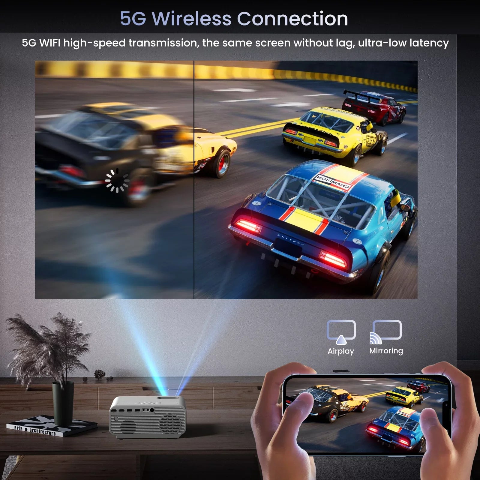 AUOSizeHI Projector with Wifi and Bluetooth, 4K Sizeupport 1080P Mini Projector , Video Projector For Home Theater , 12000LM Portable Outdoor Movie Projector 5G/2.4G