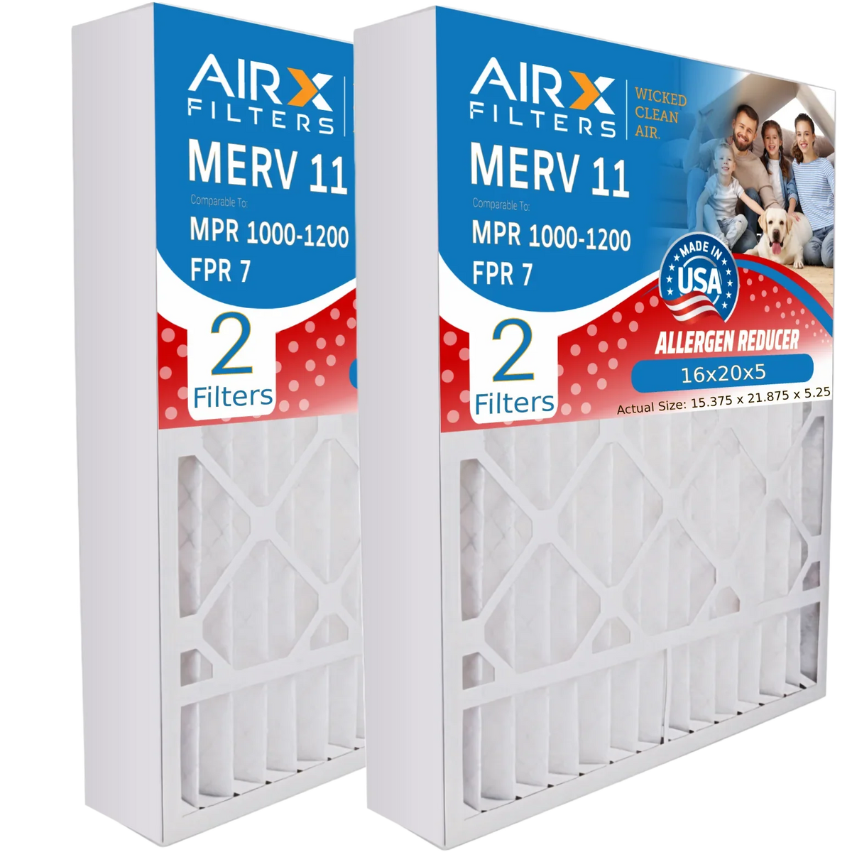 16x20x5 Air Filter MERV 11 Comparable to MPR 1000, MPR 1200 & FPR 7 Compatible with Goodman / Amana M0-1056 Premium USizeA Made 16x20x5 Furnace Filter 2 Pack by AIRX FILTERSize WICKED CLEAN AIR.