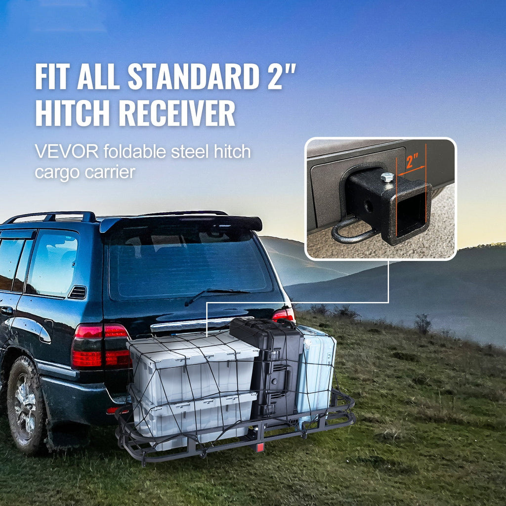 BENTISizeM Hitch Mount Cargo Carrier 53x19x5 in 500lb & Cargo Net Fits 2" Receiver
