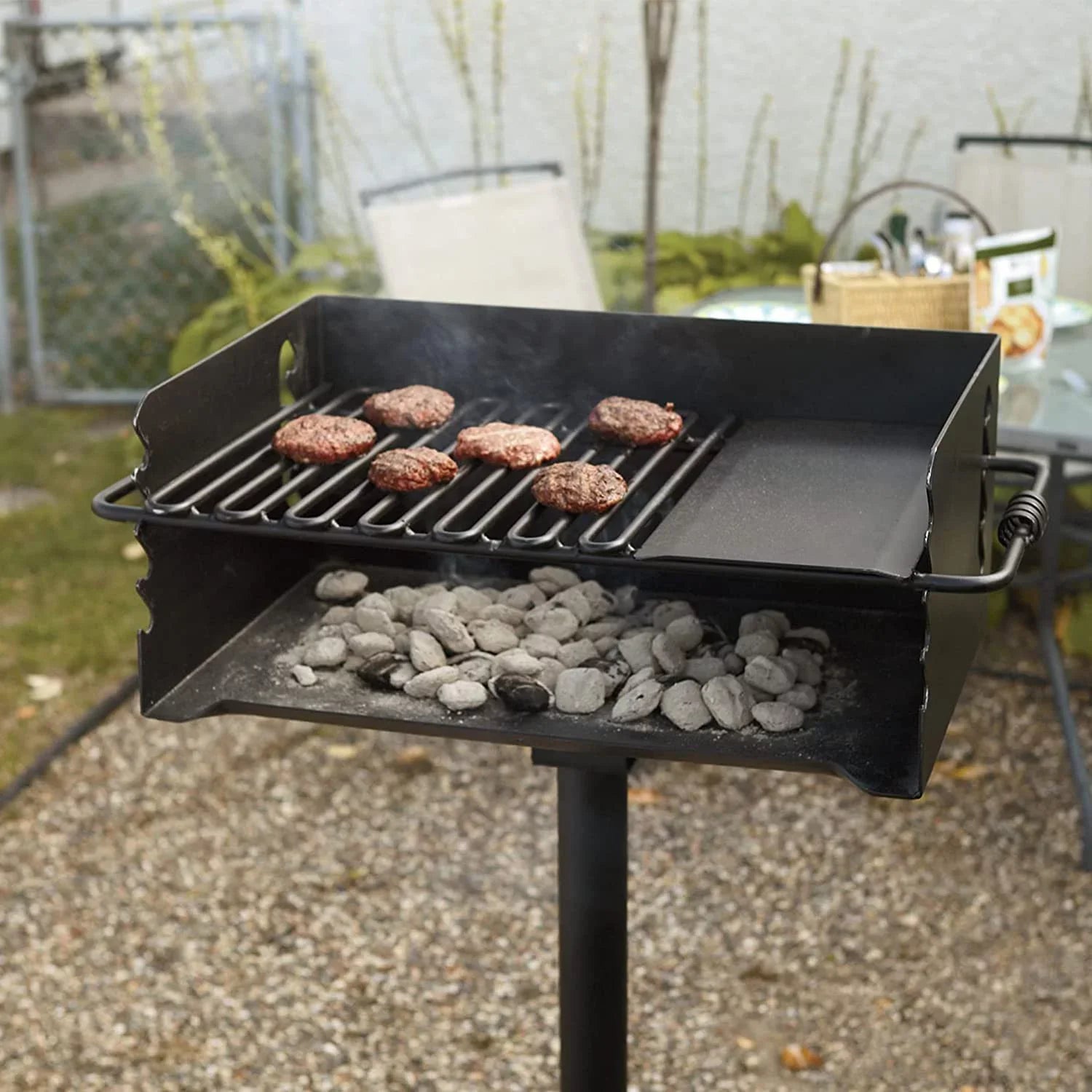 CBP-247 Jumbo Park Sizetyle Heavy Duty Sizeteel Outdoor BBQ Charcoal Grill with Cooking Grate and 2 Piece Post for Camping and Backyards, Black