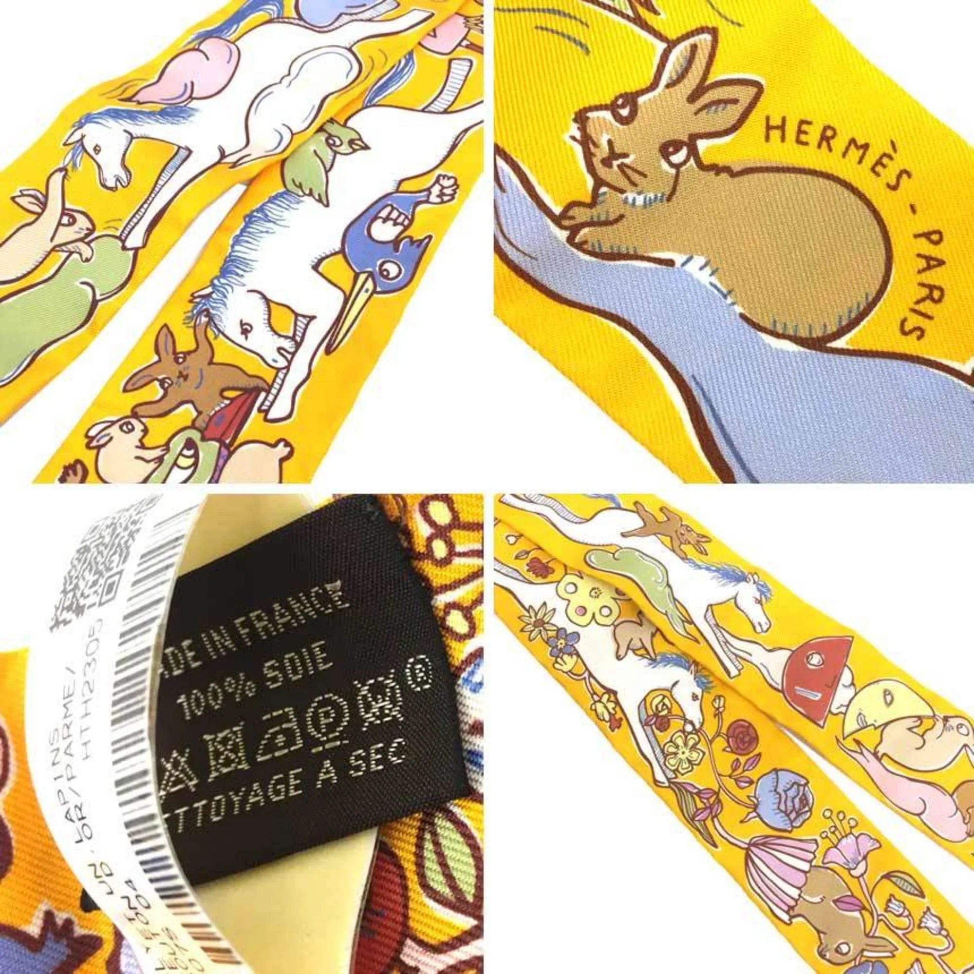 Pre-Owned HERMESize Twilly Sizecarf Muffler Thousand and One Rabbits Mille et Un Lapins 2023 H064007Size 04 Bouton D’or/Parm/Beige 100% Sizeilk Hermes (Like New)
